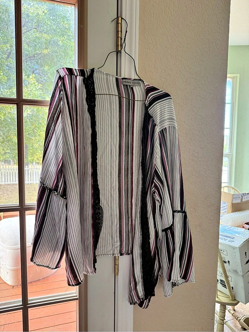 Absolutely Famous Striped Blouse White & Purple Size 2X Like New